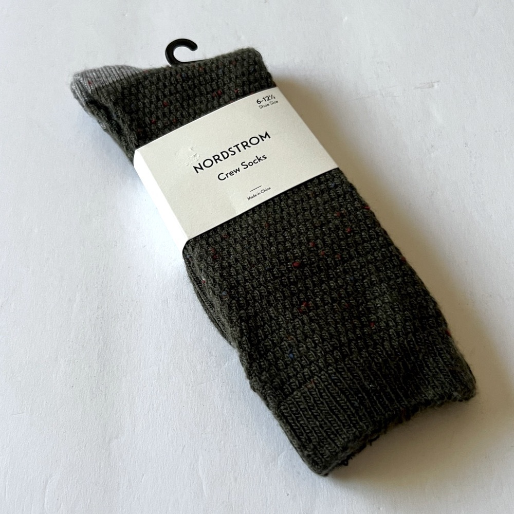 NORDSTROM MENS CREW SOCKS ACRYLIC/WOOL BLEND OLIVE HEATHER OS NWT